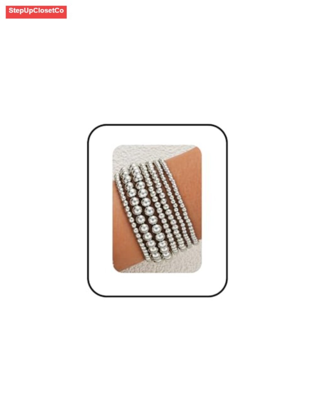 7Pcs Chunky Gold Plated Beaded Bracelets Set for Women Layered Stackable Stretch